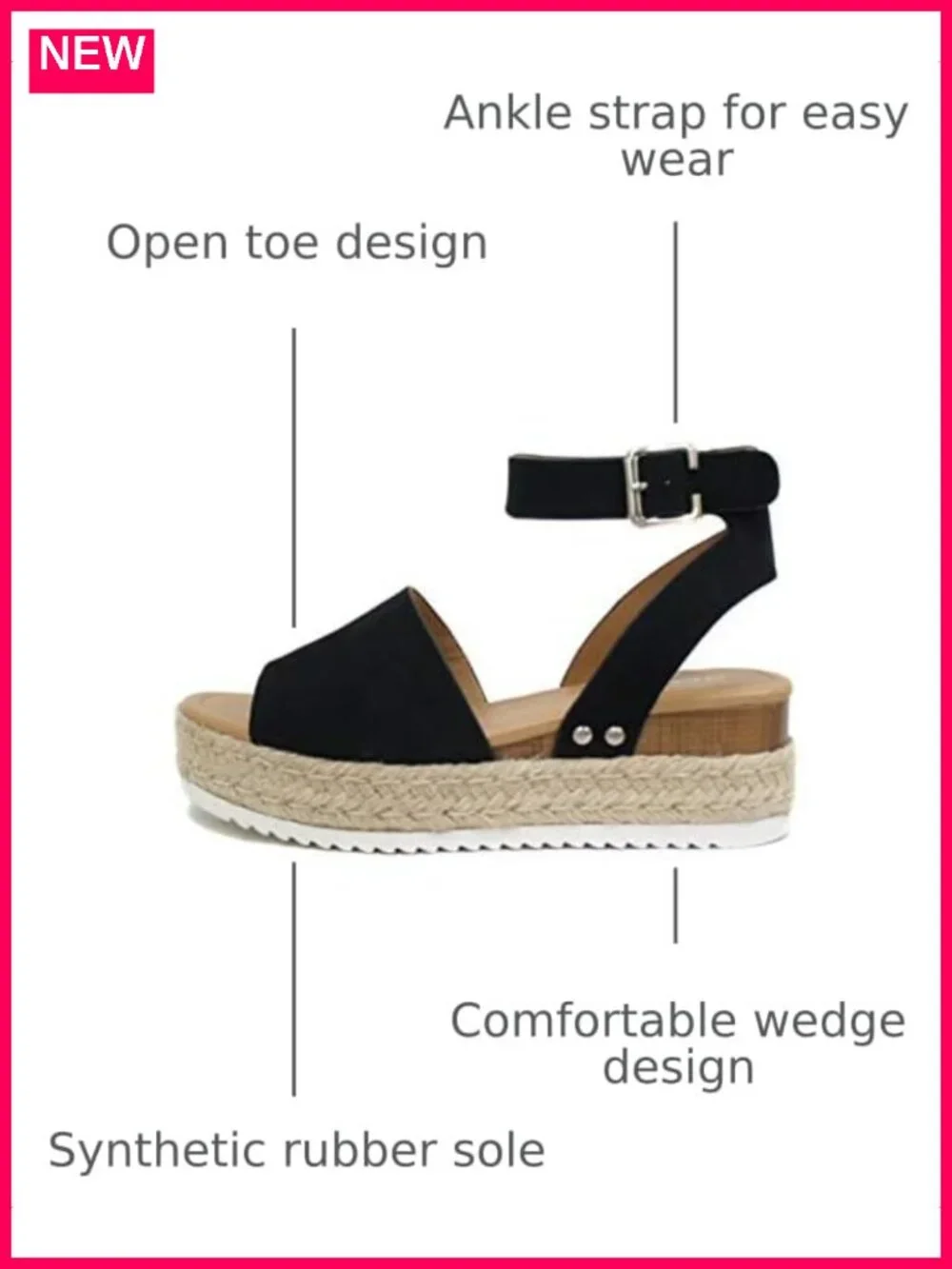 Open Toe Buckle Ankle Strap Espadrilles Flatform Wedge Casual Sandal